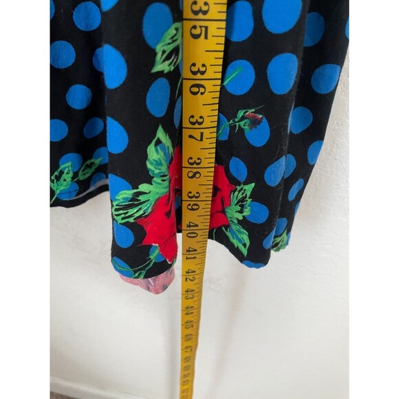 Hearts & Roses Rockabilly Dress Size 8 Blue Polka Dot Rose Print Retro Pinup - Picture 7 of 8